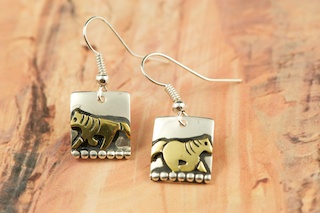 Sterling Silver French Wire Earrings with 12K Gold fill Horse Design. Created by Navajo Artist Tommy Singer. Signed by the artist.